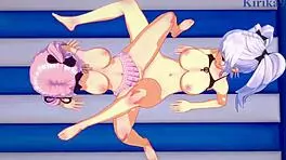 yagy and hibari intense lesbian play and futanari sex - senran kagura hentai