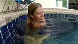 Blonde pool babe Wendy swims nude underwater!