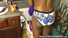PRETTY BROWN SKIN GIRL VOYEUR With Sexy Thighs Dresses in Bathroom