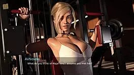 Blonde anime girl works out at gym with big tits! So hot!