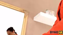 dyke4k lezzies in pantyhose strapon heels toys 😈