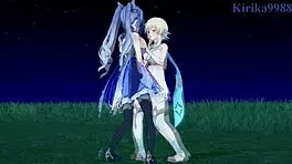 lumine, keqing, mona in intense lesbian futanari sex?