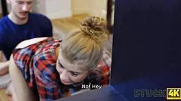 Stuck4k Charmer Needs Special Help from Man for Wild Sofa Action