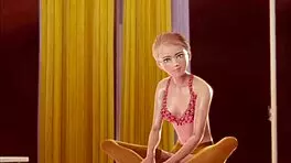 Teen in stockings enjoys solo moments in 3d animation.