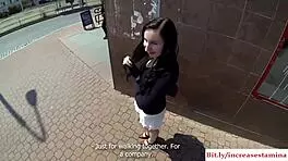 Out-of-town gal gets fucked outside with blowjob.