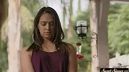 slutty stepdaughter gets fucked and creamed in interracial roleplay.