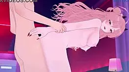 Yozakura Kirara and Kuromi Serika engage in intense hentai sex with creampie action in a 3D anime world