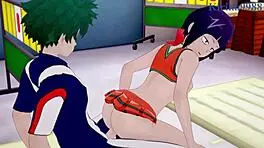 tsuyu asui, kyoka jiro, and izuku midoriya in wild hentai sex - my hero academia