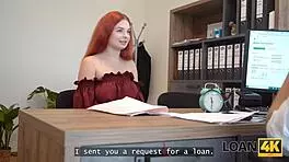 Damn! Redhead Whore Jumps Dick in Office