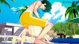 Himiko Toga and Mitsuki Bakugo fuck Izuku Midoriya hard in intense hentai creampie!