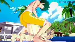 Himiko Toga and Mitsuki Bakugo fuck Izuku Midoriya hard in intense hentai creampie!