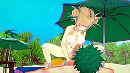 Himiko Toga and Mitsuki Bakugo fuck Izuku Midoriya hard in intense hentai creampie!