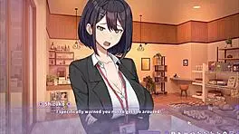 Hey, summer clover catches her boss masturbating to that giant cock in harem hentai game ep 4