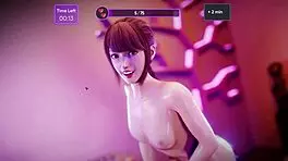 Curvy teen with huge tits plays sex doll simulator nude. Intense game action.