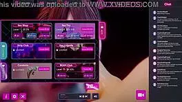 Curvy teen with huge tits plays sex doll simulator nude. Intense game action.