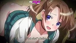 Glory hole action through stepsister's wall in hentai cartoon.