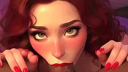 Redhead stepsister intensely sucks big black cock at club pov.