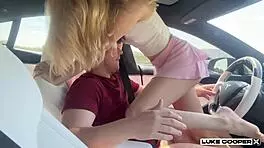 hot molly little, just eighteen, riding hard in a tesla while driving