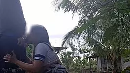 Pinay scandal unfolds with public sex. Asian student couple caught in steamy creampie action.
