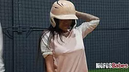 busty brunette slut rides and sucks monster cock after batting cages with alice thunder and gi joey