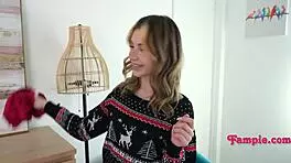 Petite teen awakens stepbrother with christmas morning surprise