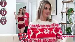 Petite teen awakens stepbrother with christmas morning surprise