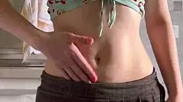 cute petite girl gropes small tits and fingers wet shaved pussy boldly