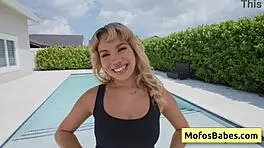 Sexy Petite Blonde Luna Luxe Shows Natural Tits by Pool With Jmac