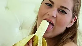 Huge Natural Tits Babe Blows Banana and Masturbates
