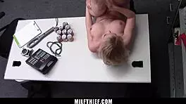 milf shoplifter strikes naughty deal with security officer at work