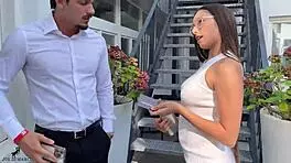 Curly-Haired Babe Teases Big Stud with Intense Blowjob in Her Truck