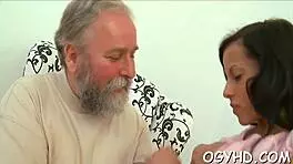 Petite teen gets sloppy with old rod