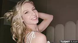 Petite Blonde Cheerleader Kait Rides and Gets Ass Filled