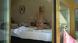 older man bends over young blonde stepdaughter for intense fucking