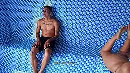 Hey, big ass Colombian milf, ready to fuck this young guy in public sauna?