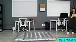 Ebony Masseur Nina White Delivers Wet Nuru Massage with Natural Big Tits