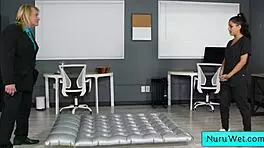 Ebony Masseur Nina White Delivers Wet Nuru Massage with Natural Big Tits