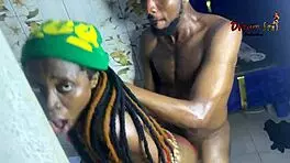 Crazy kitchen romp with Vera's skinny black frame