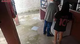 Married housewife pays washing machine technician with her ass while husband is away