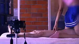 Teen student and stepmother exchange soft caresses on the sofa