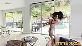 Tiny Latina's tight pussy drilled hard after sucking thick cock