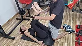 Gym Instructor Corners Young Girl for Fucking and Blowjob in Reality Game