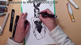 I drew this hot girl in latex with markers, but I messed up the sketch a bit.