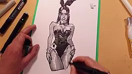 I drew this hot girl in latex with markers, but I messed up the sketch a bit.