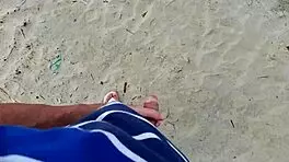 risky handjob on the street, redhead teen catches me masturbating 😏