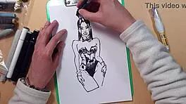 I drew this hot girl in latex with markers, but I messed up the sketch a bit.