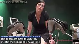 tina lee comet squirms during awkward gyno exam with doctor tampa. nurse angel rose assists at girlsgonegyno!