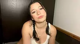 Hot Brunette in Mini Shorts Sucks and Rides Dildo with Passion