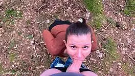 Russian couple captures unexpected intimate moment in the woods with ponytail and natural setting