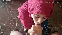 Muslim beauty fiercely sucks huge cock until cum spills on her mouth